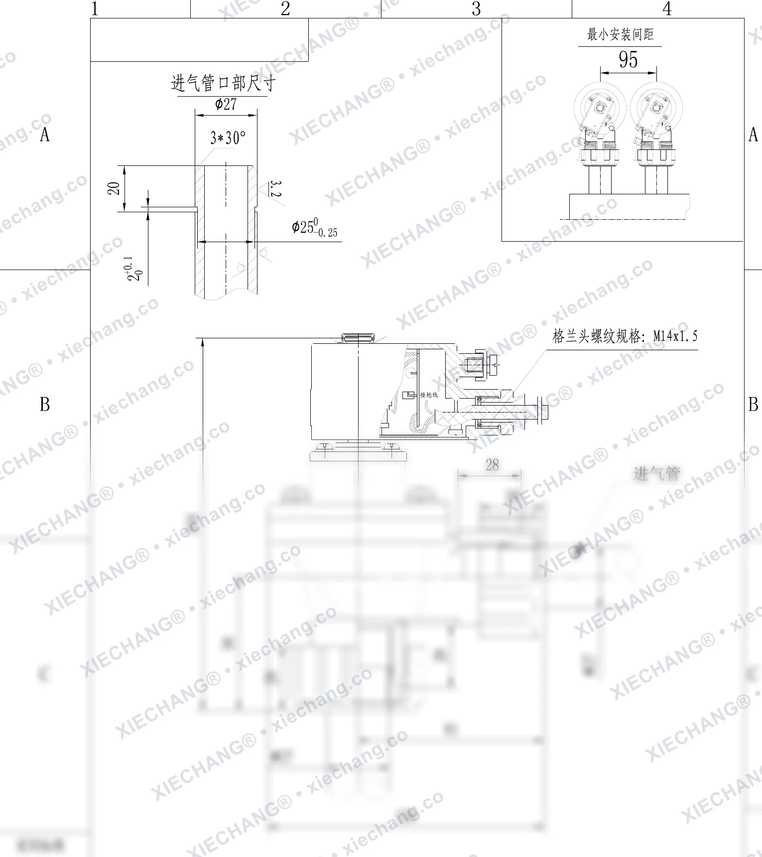 DCF-F-ZM-20-C · 3/4" · жарылыстан қорғалған сыртқы бұрандалы импульстік клапан — орнату сызбасы